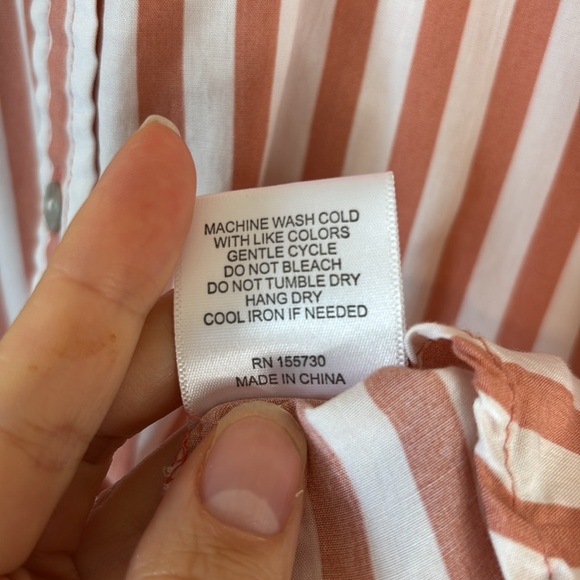 JANE + DELANCEY Salmon and White Striped Button-Up Shirt - Picture 5 of 7